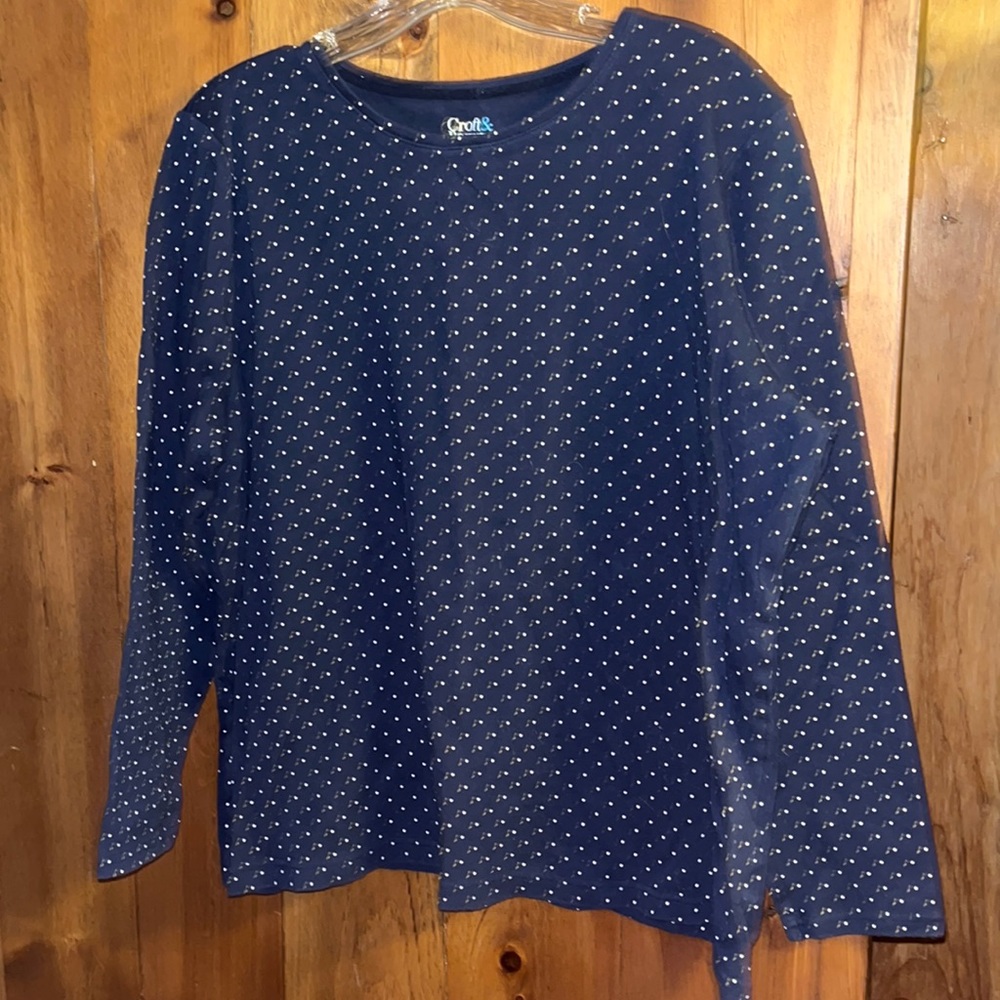 Navy Blue Polka Dot Long Sleeve Shirt